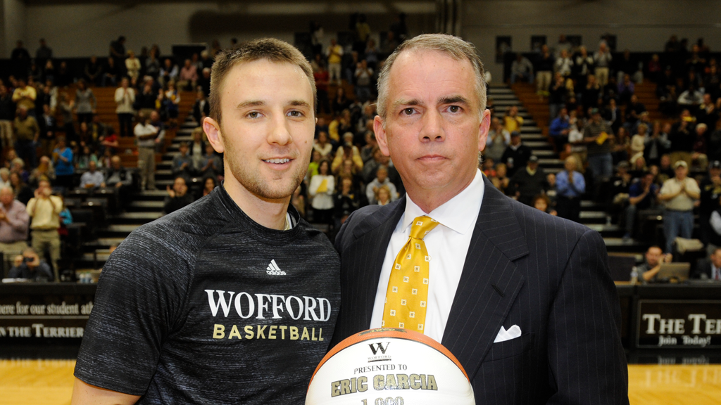 Senior Guard Eric Garcia becomes the 46th person in Wofford history to score over 1,000 points in their career.  Eric has tacked on to that, over 400 assists good for being only the 3rd player to ever do so in Wofford history (1,000 points and 400 assists).