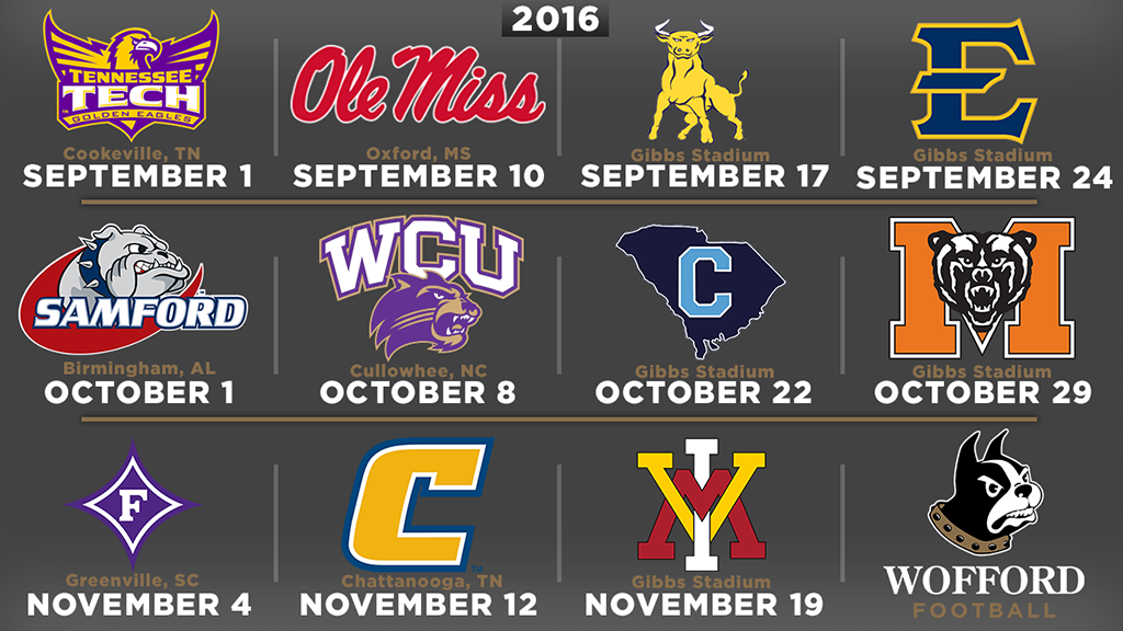 Wofford announces its opponents for the 2016 football season, including a matchup against old conference rival ETSU.